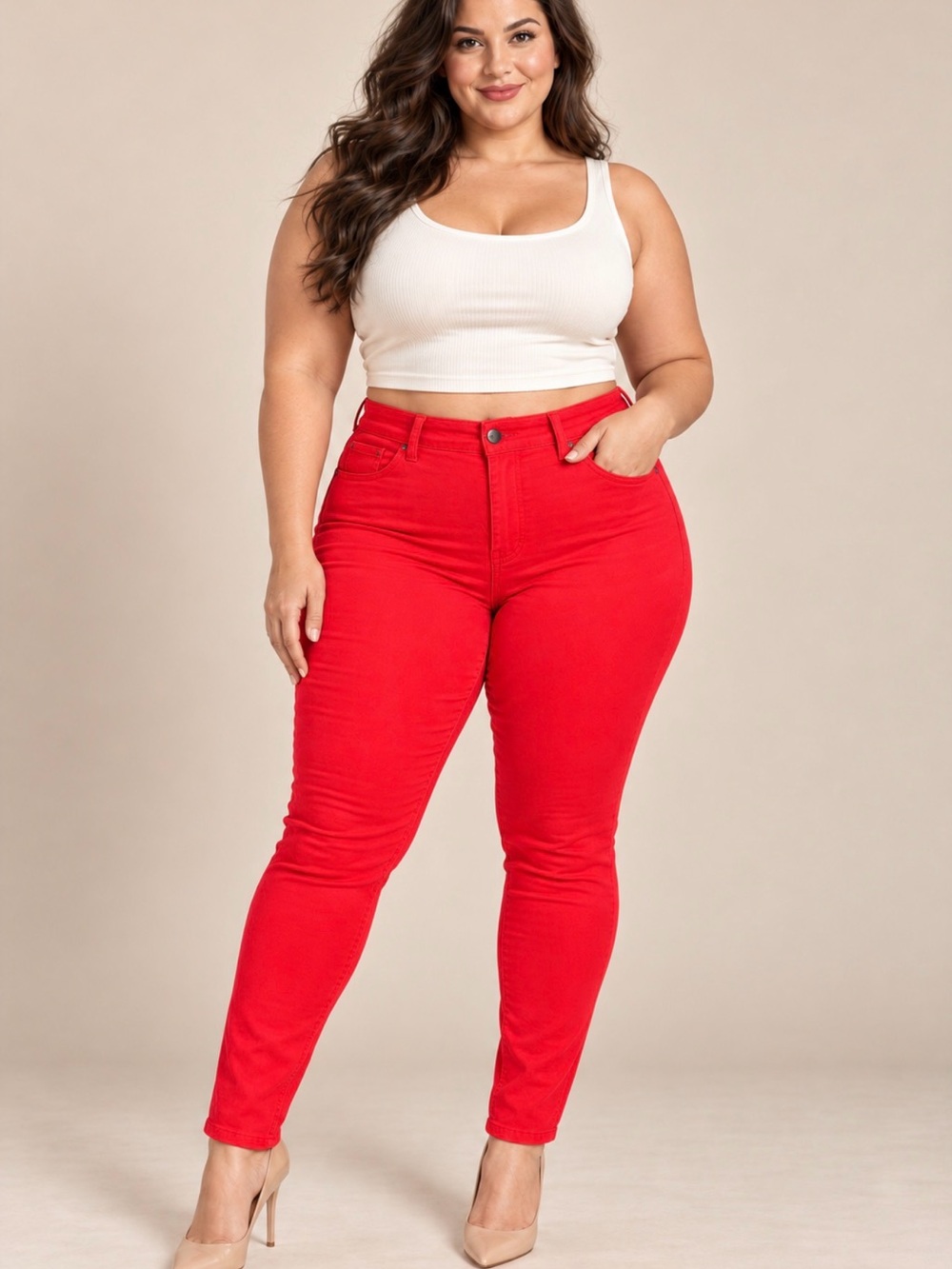 Love Bright Red High-Rise Skinny Jeans for Women